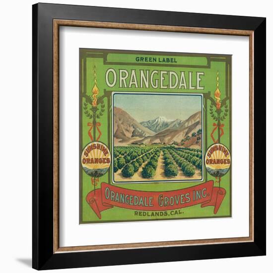 Orangedale Orange Label - Redlands, CA-Lantern Press-Framed Art Print