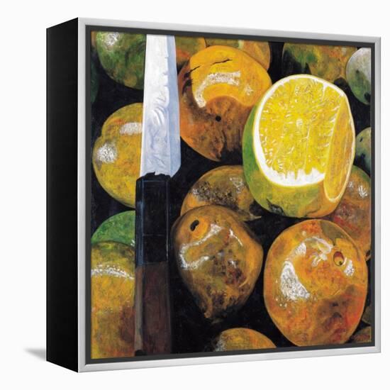 Oranges and Knife, 2003-Pedro Diego Alvarado-Framed Premier Image Canvas