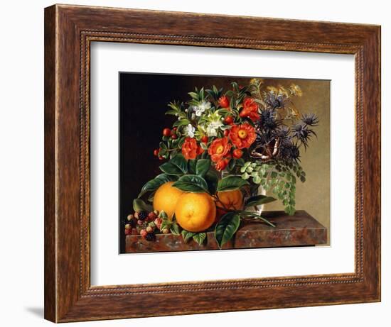 Oranges, Blackberries and a Vase of Flowers on a Ledge, 1834-Johan Laurents Jensen-Framed Giclee Print