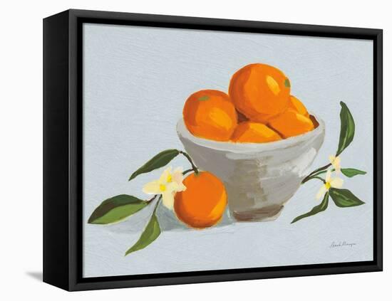 Oranges in a Grey Bowl Blue Texture-Pamela Munger-Framed Stretched Canvas