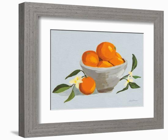 Oranges in a Grey Bowl Blue Texture-Pamela Munger-Framed Premium Giclee Print