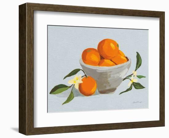 Oranges in a Grey Bowl Blue Texture-Pamela Munger-Framed Premium Giclee Print