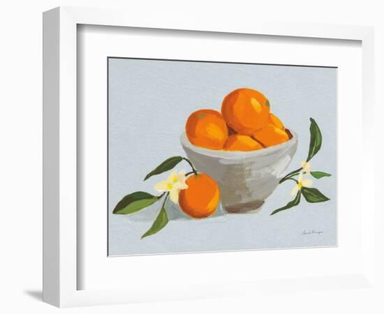 Oranges in a Grey Bowl Blue Texture-Pamela Munger-Framed Premium Giclee Print