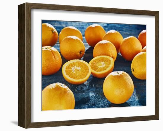 Oranges, Wood, Board, Blue, Harvest, Fruit, Citrus Fruits-Axel Killian-Framed Photographic Print