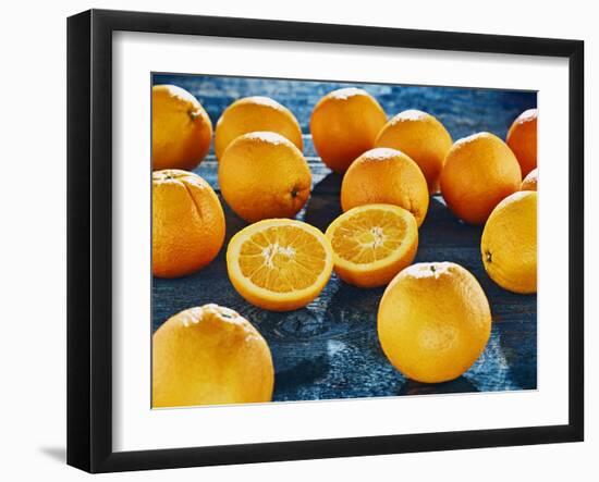 Oranges, Wood, Board, Blue, Harvest, Fruit, Citrus Fruits-Axel Killian-Framed Photographic Print