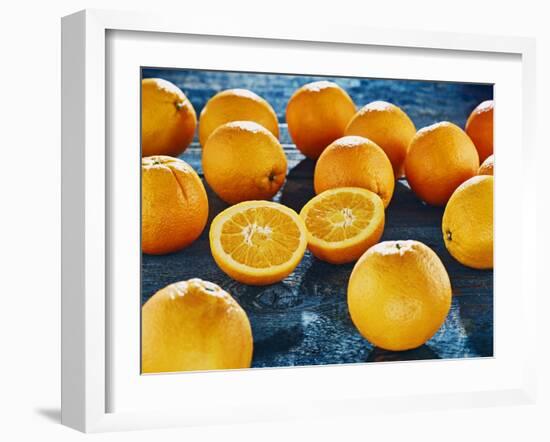 Oranges, Wood, Board, Blue, Harvest, Fruit, Citrus Fruits-Axel Killian-Framed Photographic Print