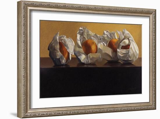 Oranges Wrapped in White Paper-Helen J. Vaughn-Framed Giclee Print