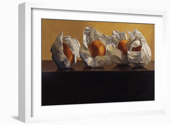 Oranges Wrapped in White Paper-Helen J. Vaughn-Framed Giclee Print
