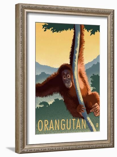 Orangutan - Lithograph Series-Lantern Press-Framed Premium Giclee Print