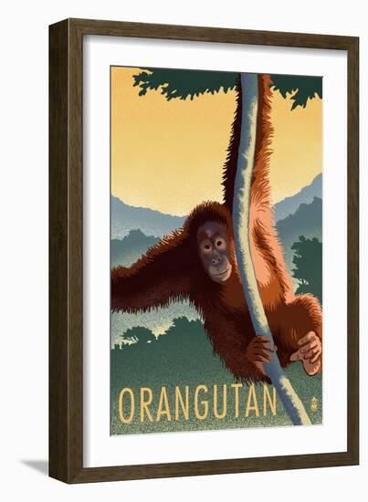 Orangutan - Lithograph Series-Lantern Press-Framed Premium Giclee Print