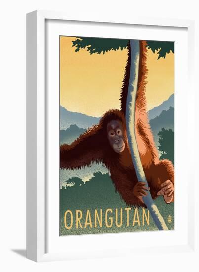 Orangutan - Lithograph Series-Lantern Press-Framed Premium Giclee Print