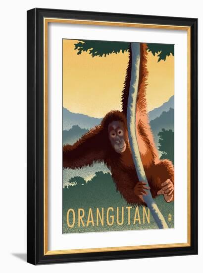 Orangutan - Lithograph Series-Lantern Press-Framed Premium Giclee Print