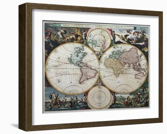 Orbis Terrarum Nova Et Accuratissima Tabula-Nicholas Visscher-Framed Premium Giclee Print