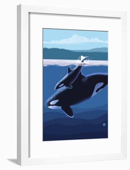 Orca and Calf, c.2009-Lantern Press-Framed Art Print