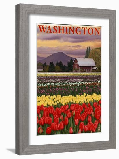 Orca and Calf - Tulip Fields-Lantern Press-Framed Art Print