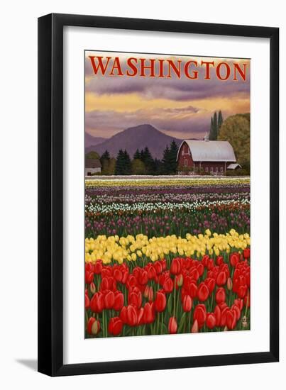 Orca and Calf - Tulip Fields-Lantern Press-Framed Art Print