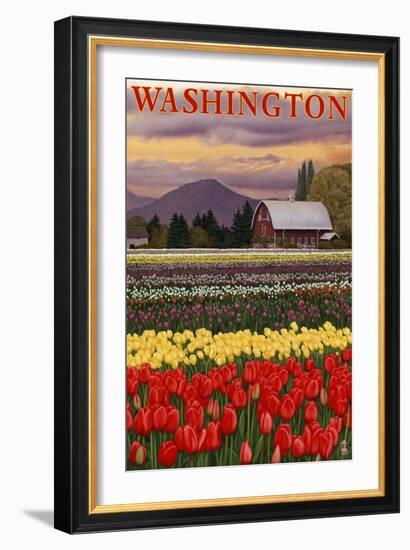 Orca and Calf - Tulip Fields-Lantern Press-Framed Art Print