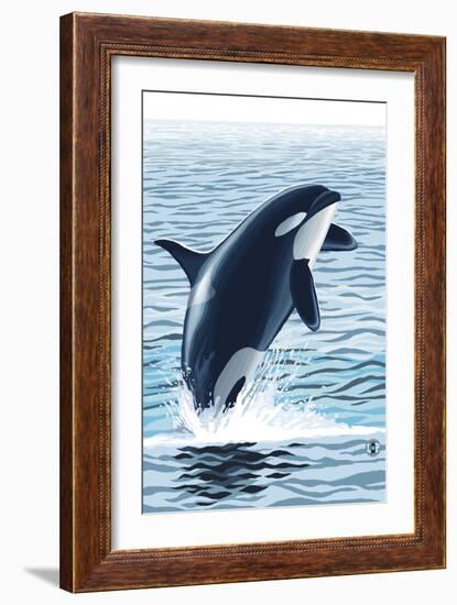 Orca Whale Jumping-Lantern Press-Framed Art Print