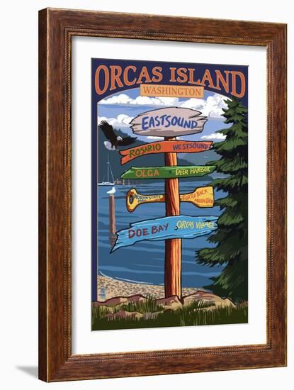 Orcas Island, WA - Destination Sign-Lantern Press-Framed Art Print