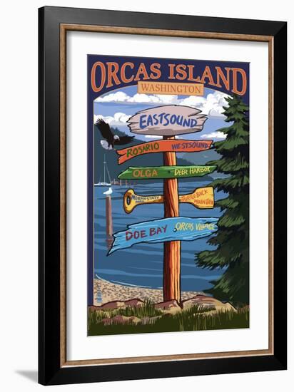 Orcas Island, WA - Destination Sign-Lantern Press-Framed Art Print