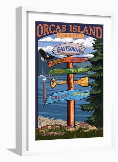 Orcas Island, WA - Destination Sign-Lantern Press-Framed Art Print