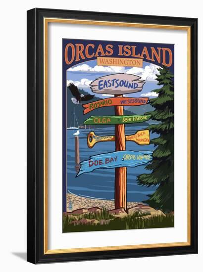 Orcas Island, WA - Destination Sign-Lantern Press-Framed Art Print