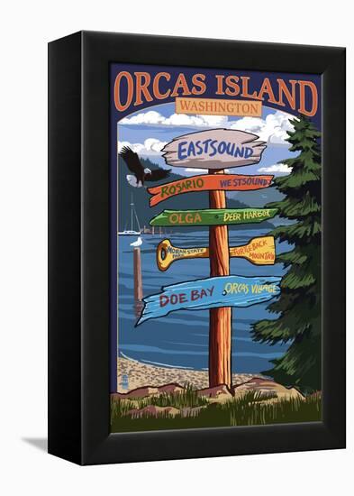 Orcas Island, WA - Destination Sign-Lantern Press-Framed Stretched Canvas