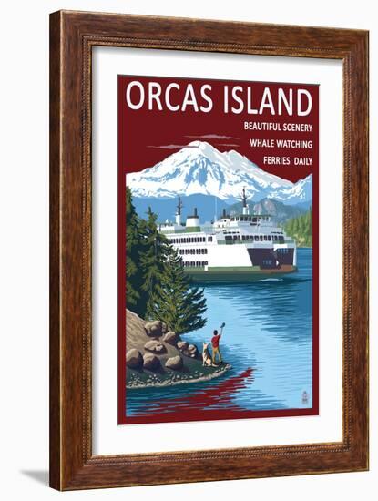 Orcas Island, Washington - Ferry Scene-Lantern Press-Framed Art Print