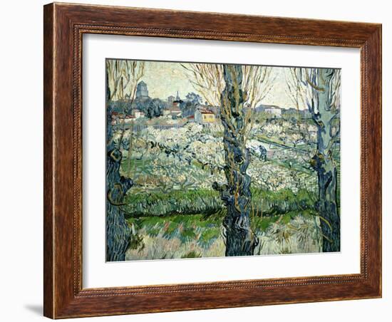 Orchard in Blossom with a View of Arles, 1889-Vincent van Gogh-Framed Giclee Print