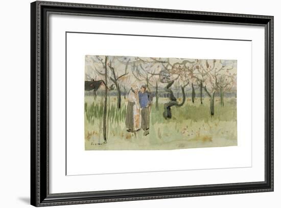 Orchard in Blossom with Two Figures: Spring-Vincent van Gogh-Framed Giclee Print