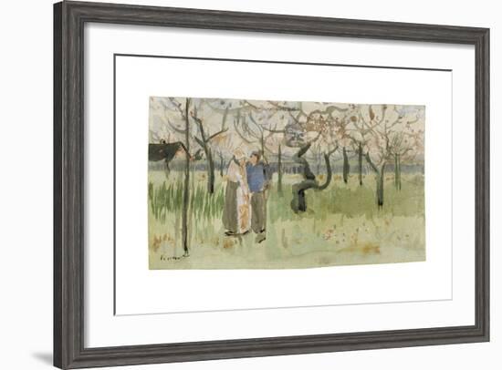 Orchard in Blossom with Two Figures: Spring-Vincent van Gogh-Framed Giclee Print