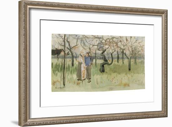 Orchard in Blossom with Two Figures: Spring-Vincent van Gogh-Framed Giclee Print