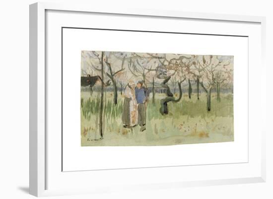 Orchard in Blossom with Two Figures: Spring-Vincent van Gogh-Framed Giclee Print