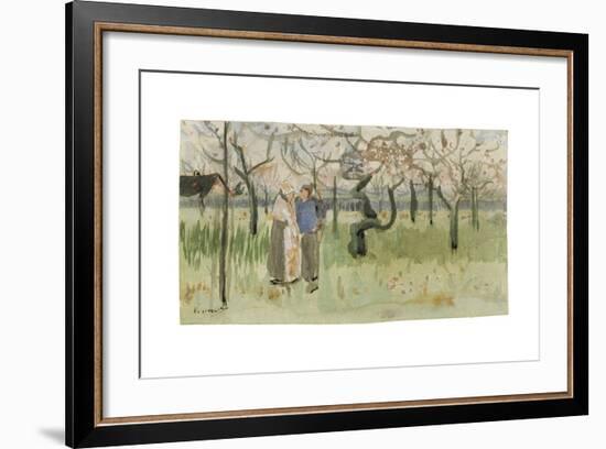 Orchard in Blossom with Two Figures: Spring-Vincent van Gogh-Framed Giclee Print