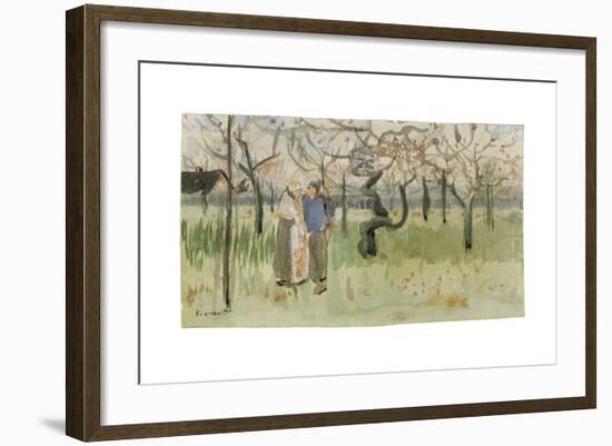 Orchard in Blossom with Two Figures: Spring-Vincent van Gogh-Framed Giclee Print