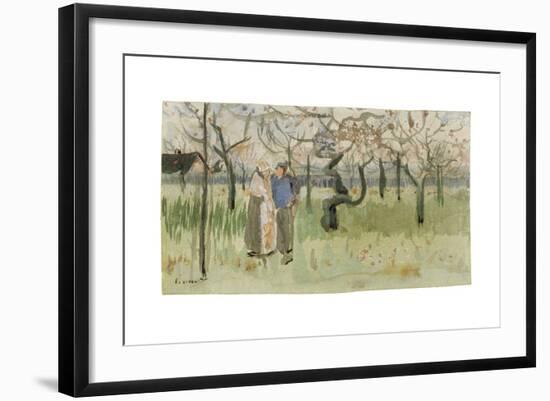 Orchard in Blossom with Two Figures: Spring-Vincent van Gogh-Framed Giclee Print