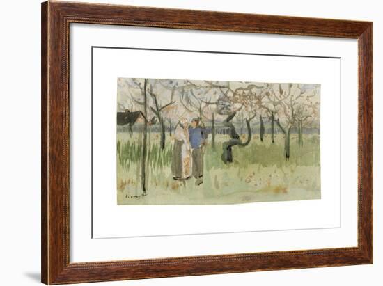 Orchard in Blossom with Two Figures: Spring-Vincent van Gogh-Framed Giclee Print