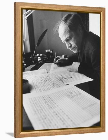 Orchestra Conductor Pierre Boulez Studying and Writing Music in His Home-Carlo Bavagnoli-Framed Premier Image Canvas