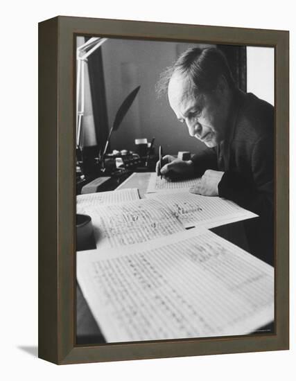 Orchestra Conductor Pierre Boulez Studying and Writing Music in His Home-Carlo Bavagnoli-Framed Premier Image Canvas