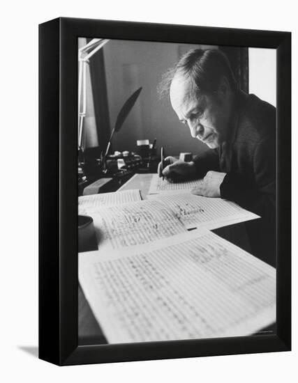 Orchestra Conductor Pierre Boulez Studying and Writing Music in His Home-Carlo Bavagnoli-Framed Premier Image Canvas