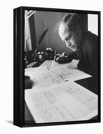 Orchestra Conductor Pierre Boulez Studying and Writing Music in His Home-Carlo Bavagnoli-Framed Premier Image Canvas