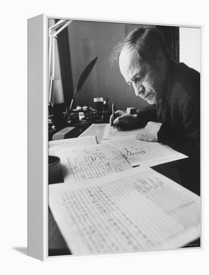 Orchestra Conductor Pierre Boulez Studying and Writing Music in His Home-Carlo Bavagnoli-Framed Premier Image Canvas