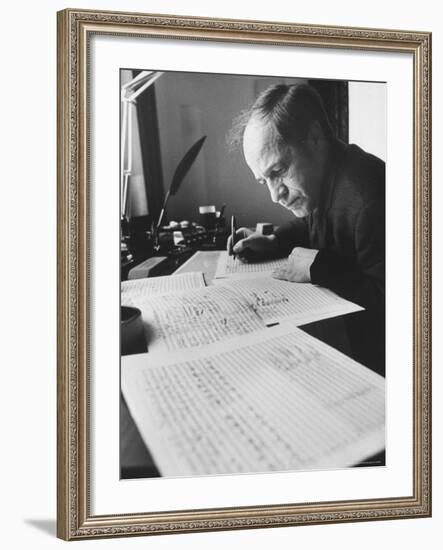 Orchestra Conductor Pierre Boulez Studying and Writing Music in His Home-Carlo Bavagnoli-Framed Premium Photographic Print