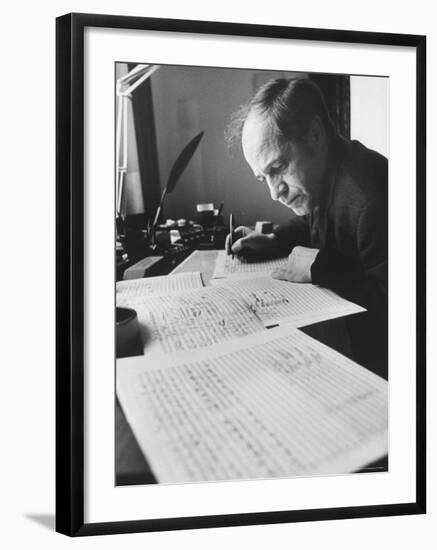 Orchestra Conductor Pierre Boulez Studying and Writing Music in His Home-Carlo Bavagnoli-Framed Premium Photographic Print