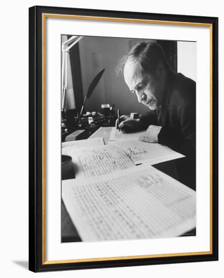 Orchestra Conductor Pierre Boulez Studying and Writing Music in His Home-Carlo Bavagnoli-Framed Premium Photographic Print