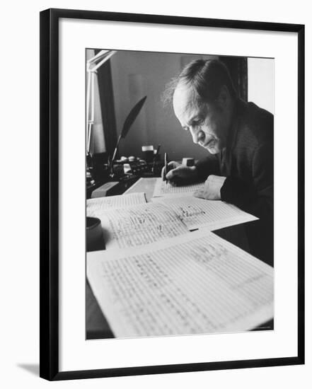 Orchestra Conductor Pierre Boulez Studying and Writing Music in His Home-Carlo Bavagnoli-Framed Premium Photographic Print