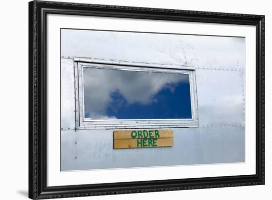 Order here sign on a vintage trailer, Phoenicia, New York, USA-Julien McRoberts-Framed Premium Photographic Print