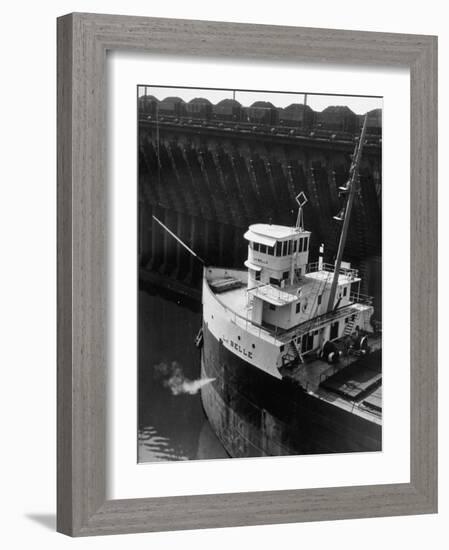 Ore Carrier La Belle Arriving to Take on Cargo of Ore in the Great Lakes-Margaret Bourke-White-Framed Photographic Print