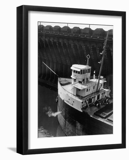 Ore Carrier La Belle Arriving to Take on Cargo of Ore in the Great Lakes-Margaret Bourke-White-Framed Photographic Print