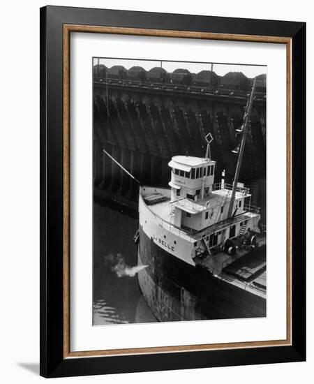 Ore Carrier La Belle Arriving to Take on Cargo of Ore in the Great Lakes-Margaret Bourke-White-Framed Photographic Print